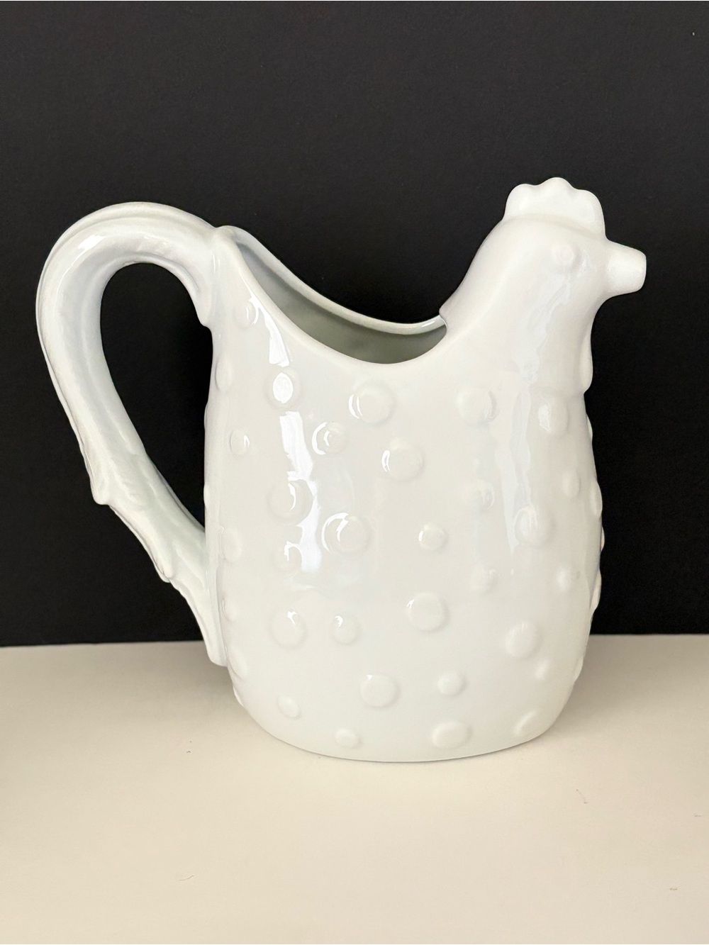 Vintage Boston Warehouse White Rooster Pitcher Hobnail Ceramic Farmhouse Jug 7"
